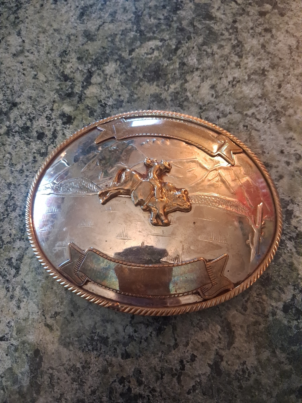Vintage German Comstock Rodeo Bucking Silver Bronco Oval Belt Buckle -